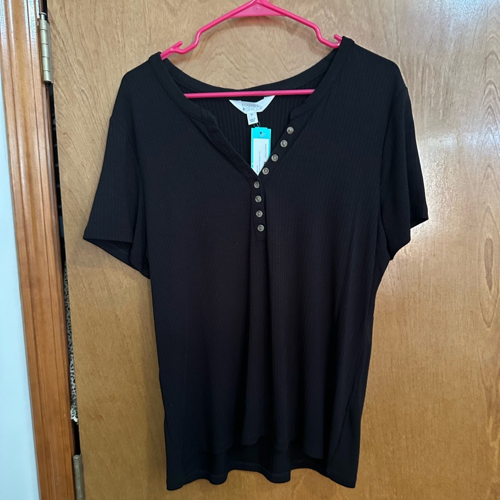 NWT Market & Spruce Ribbed Black Short Sleeve Henley Shirt